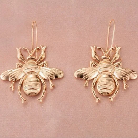 Gold Bumble Bee Dangle Earrings - Picture 3 of 7